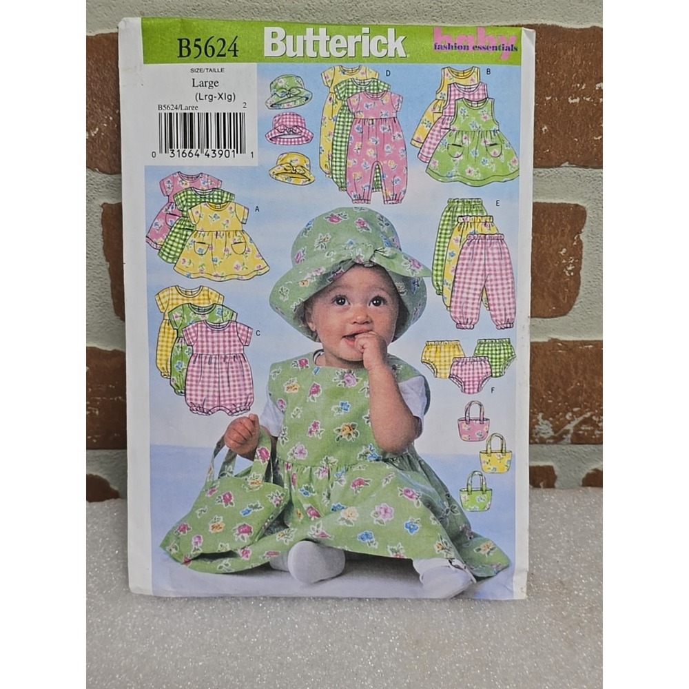 Butterick Sewing‎ Pattern B5624 Infant Girls Wardrobe 8 Different Pcs LG XLG